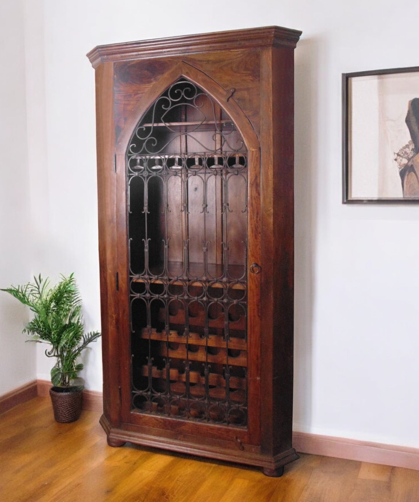 Dark Brown Solid Wood And Iron Bar Cabinet