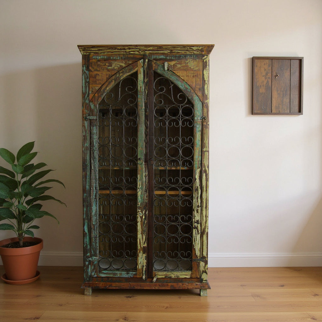 Dark Brown Solid Wood And Iron Bar Cabinet