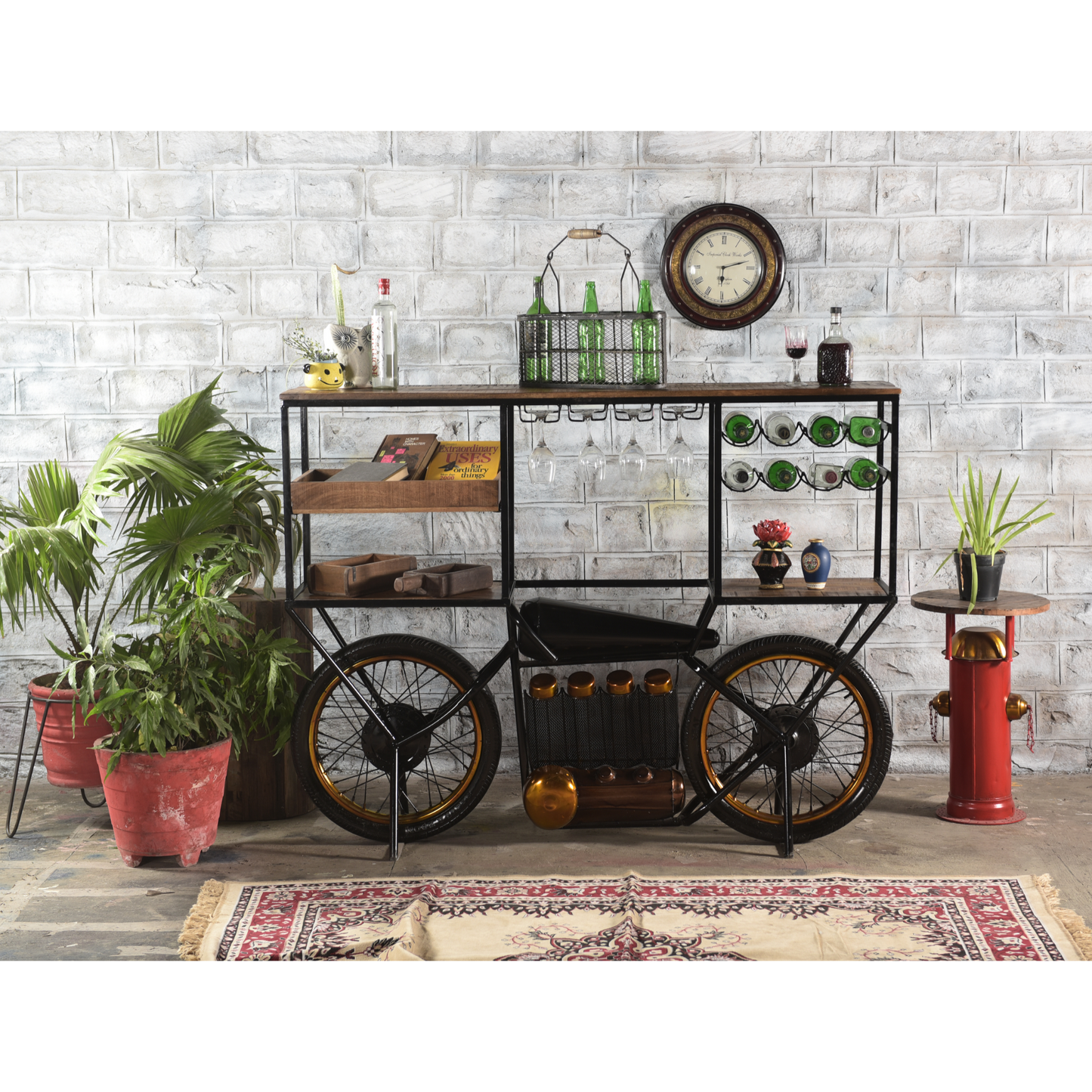 Metal And Solid Wood Bar Cart With Wine Storage