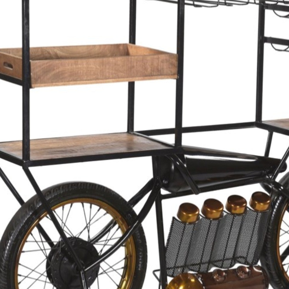 Metal And Solid Wood Bar Cart With Wine Storage