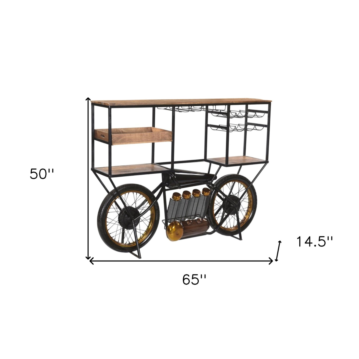 Metal And Solid Wood Bar Cart With Wine Storage