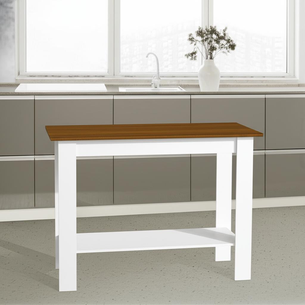 41" Walnut and White Wood Kitchen Island Set With Storage