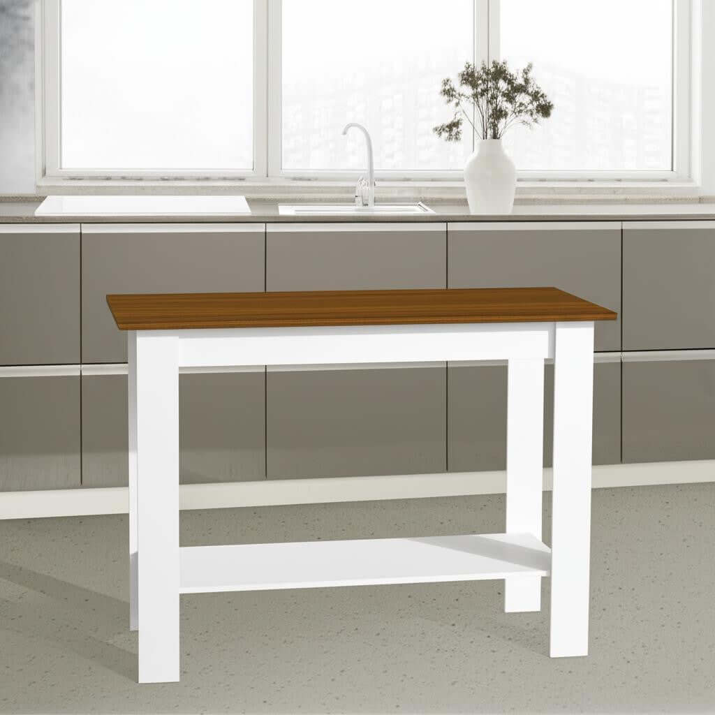 41" Walnut and White Wood Kitchen Island Set With Storage