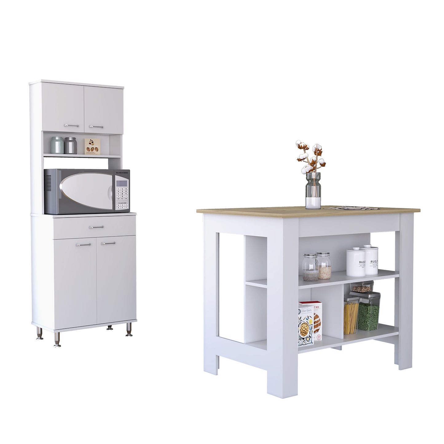 41" Natural and White Wood Kitchen Island Set With Storage