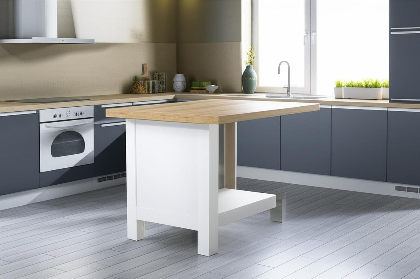41" Natural and White Wood Kitchen Island Set With Storage