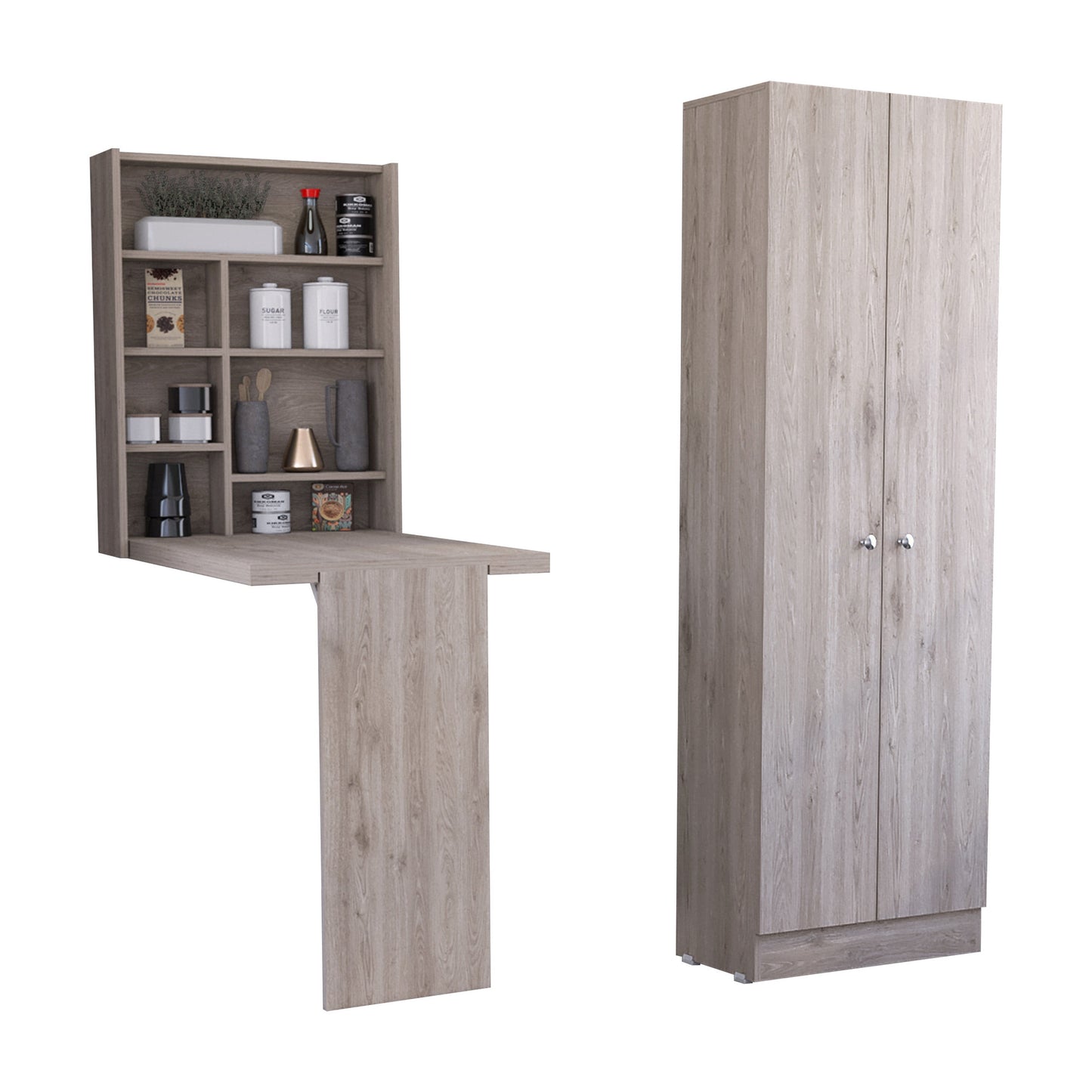 24" Light Gray Wood Kitchen Island Set With Storage