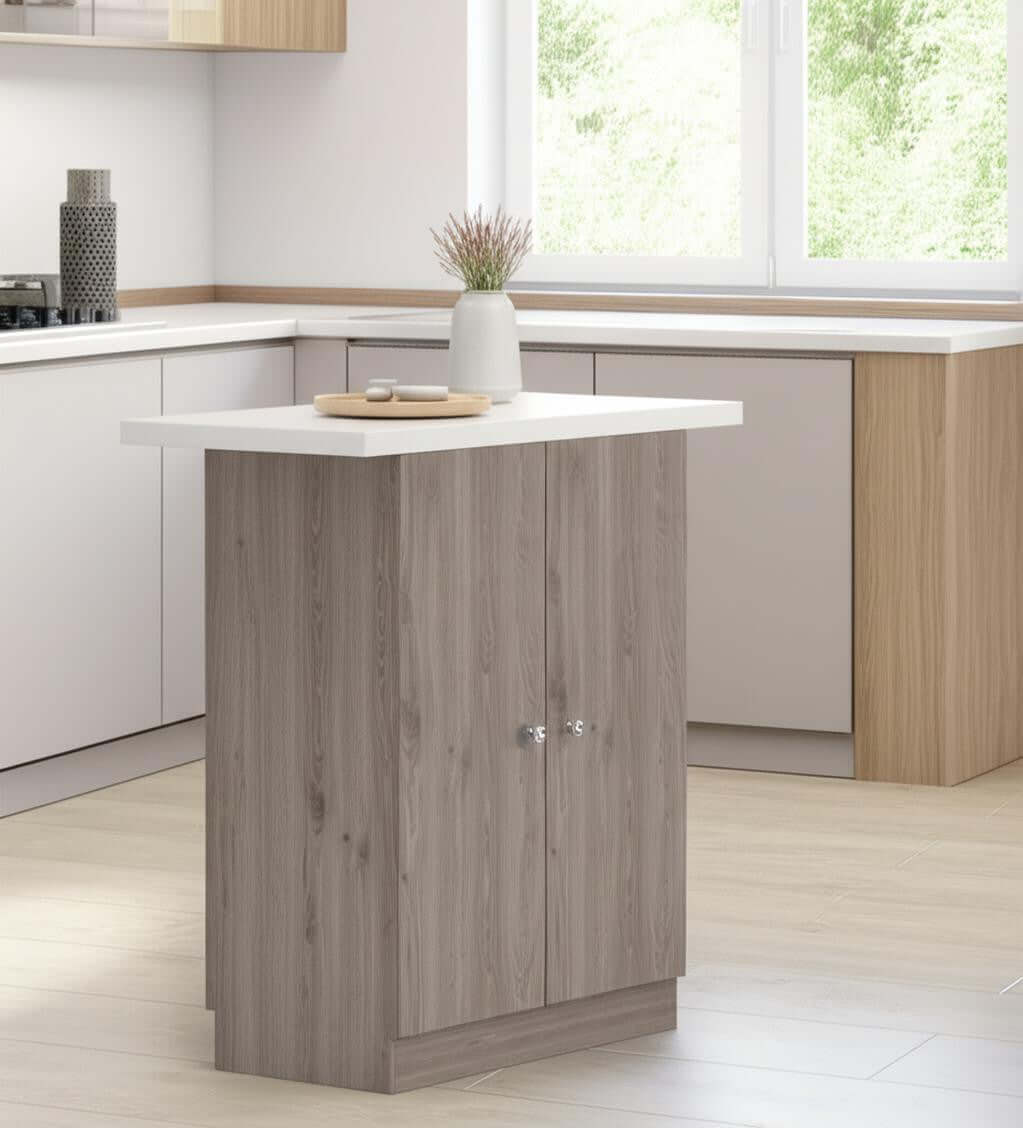 24" Light Gray Wood Kitchen Island Set With Storage