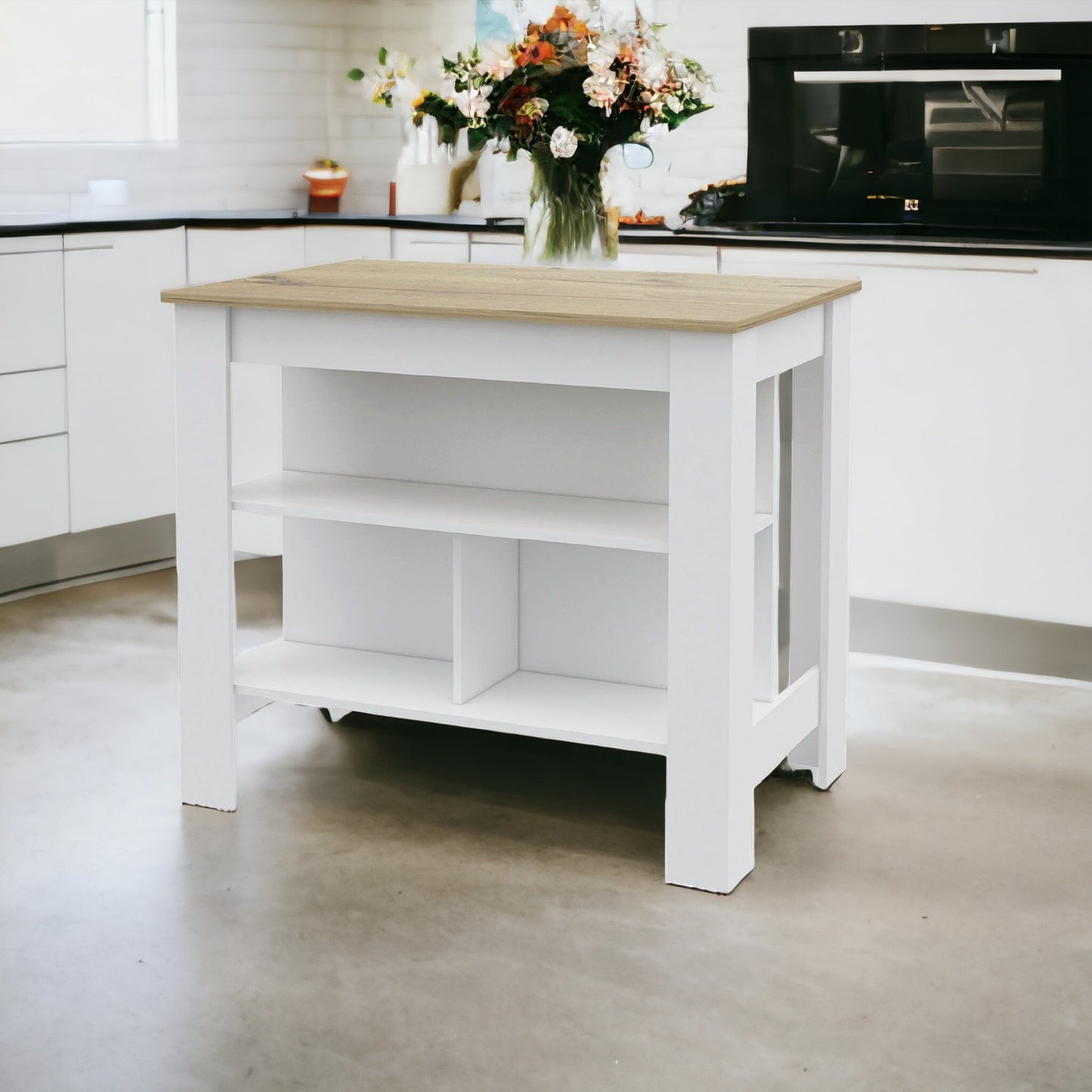 41" Oak and White Wood Kitchen Island Set