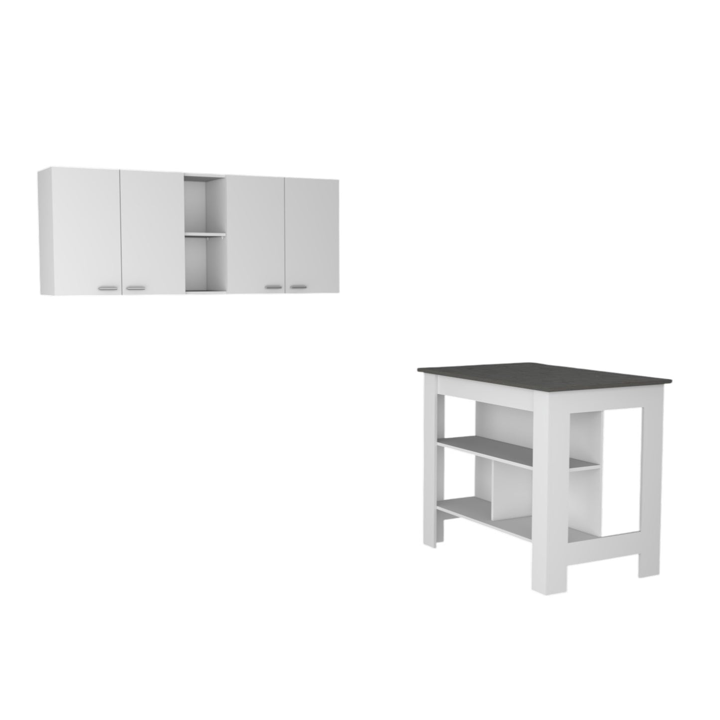 41" Dark Brown and White Wood Kitchen Island Set
