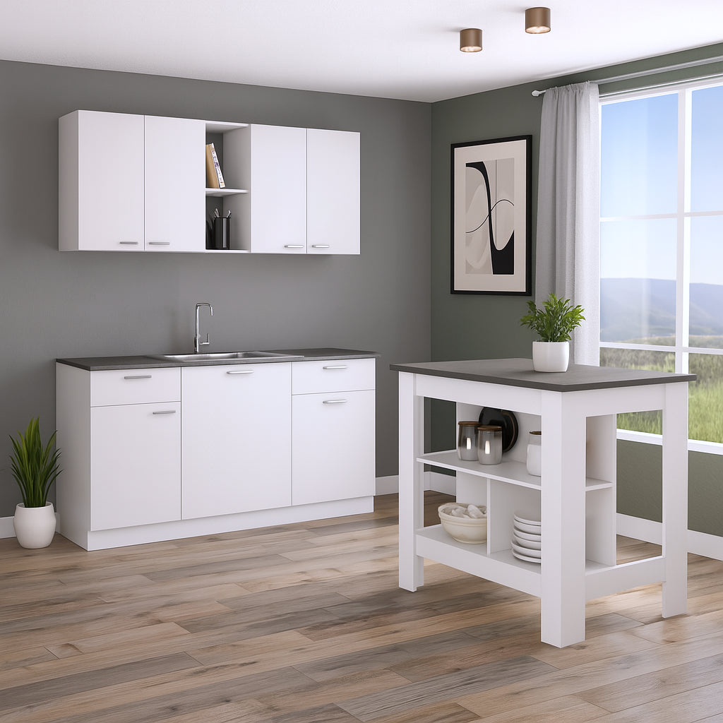41" Dark Brown and White Wood Kitchen Island Set