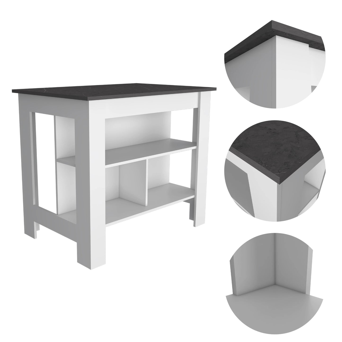41" Dark Brown and White Wood Kitchen Island Set