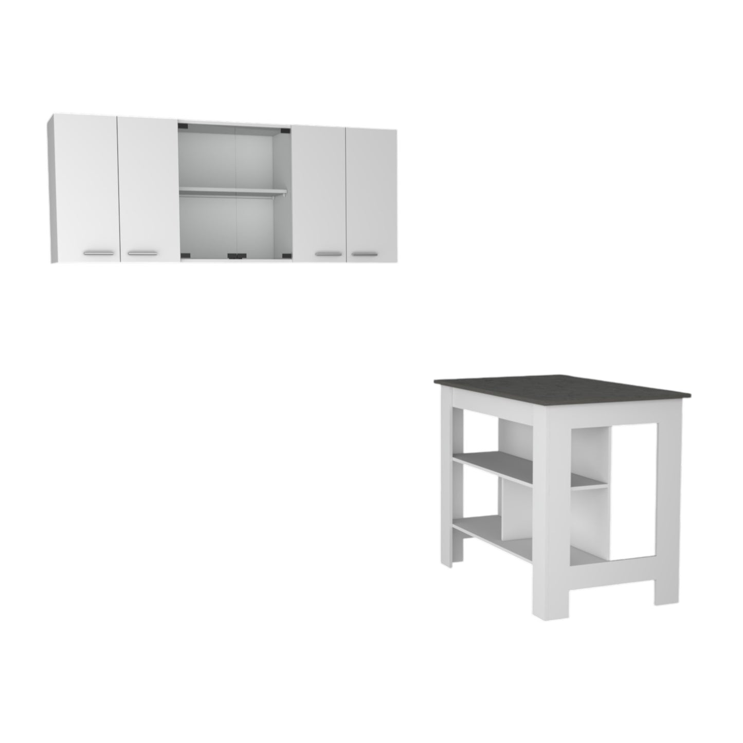 41" Dark Brown and White Wood Kitchen Island Set