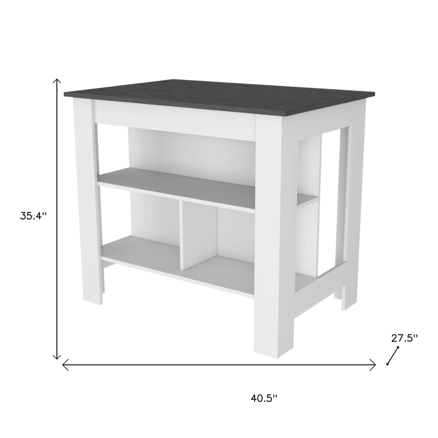 41" Dark Brown and White Wood Kitchen Island Set