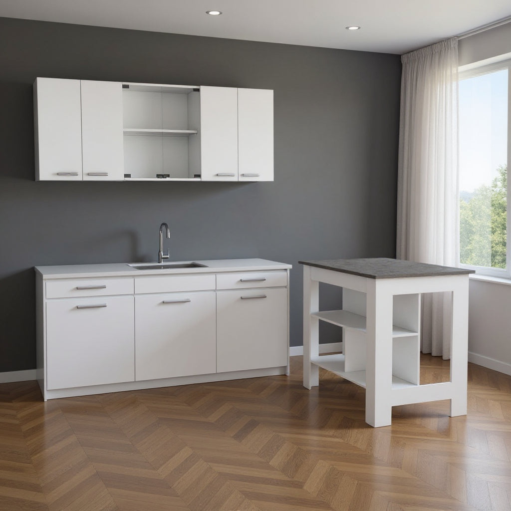 41" Dark Brown and White Wood Kitchen Island Set