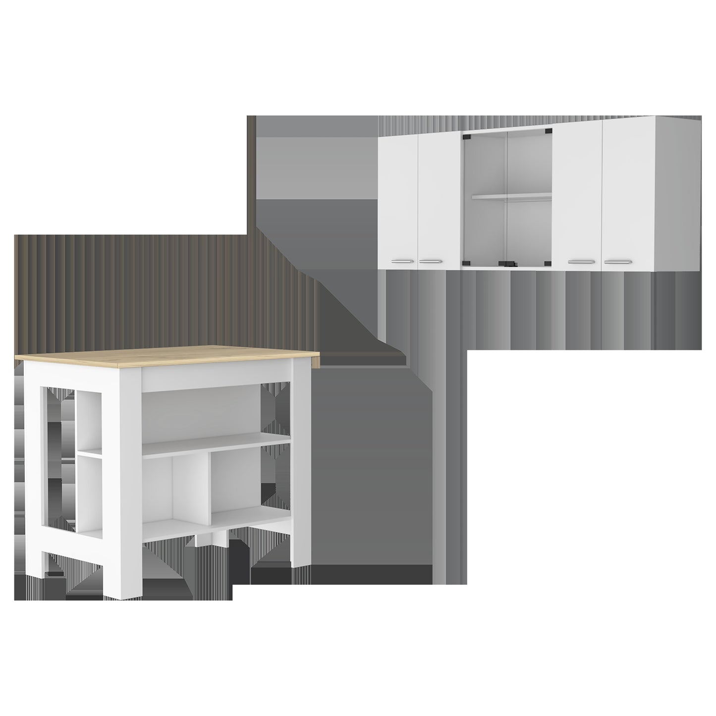 White And Natural 41" Kitchen Island Set With Storage