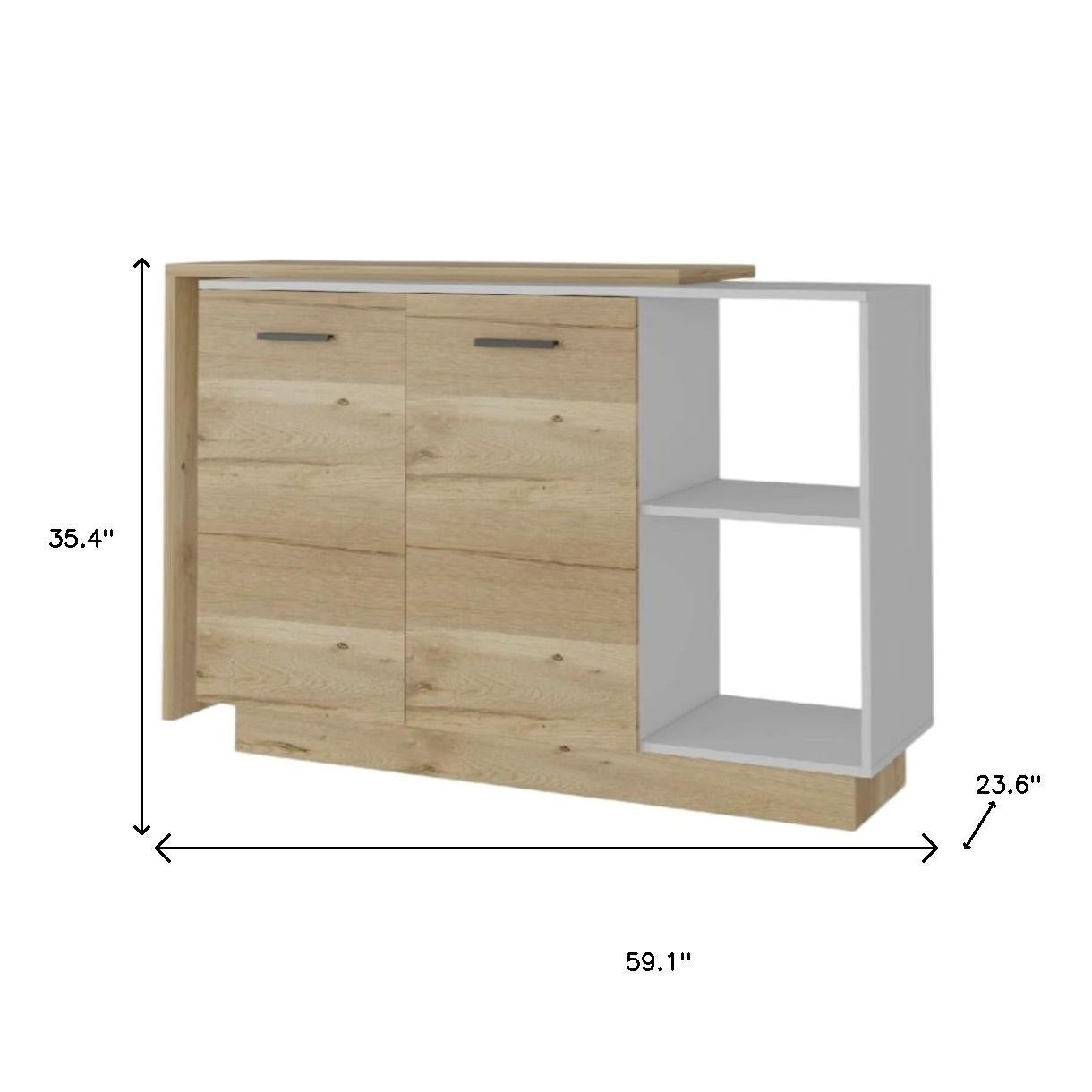 59" Natural White and Brown Wood Kitchen Island Set
