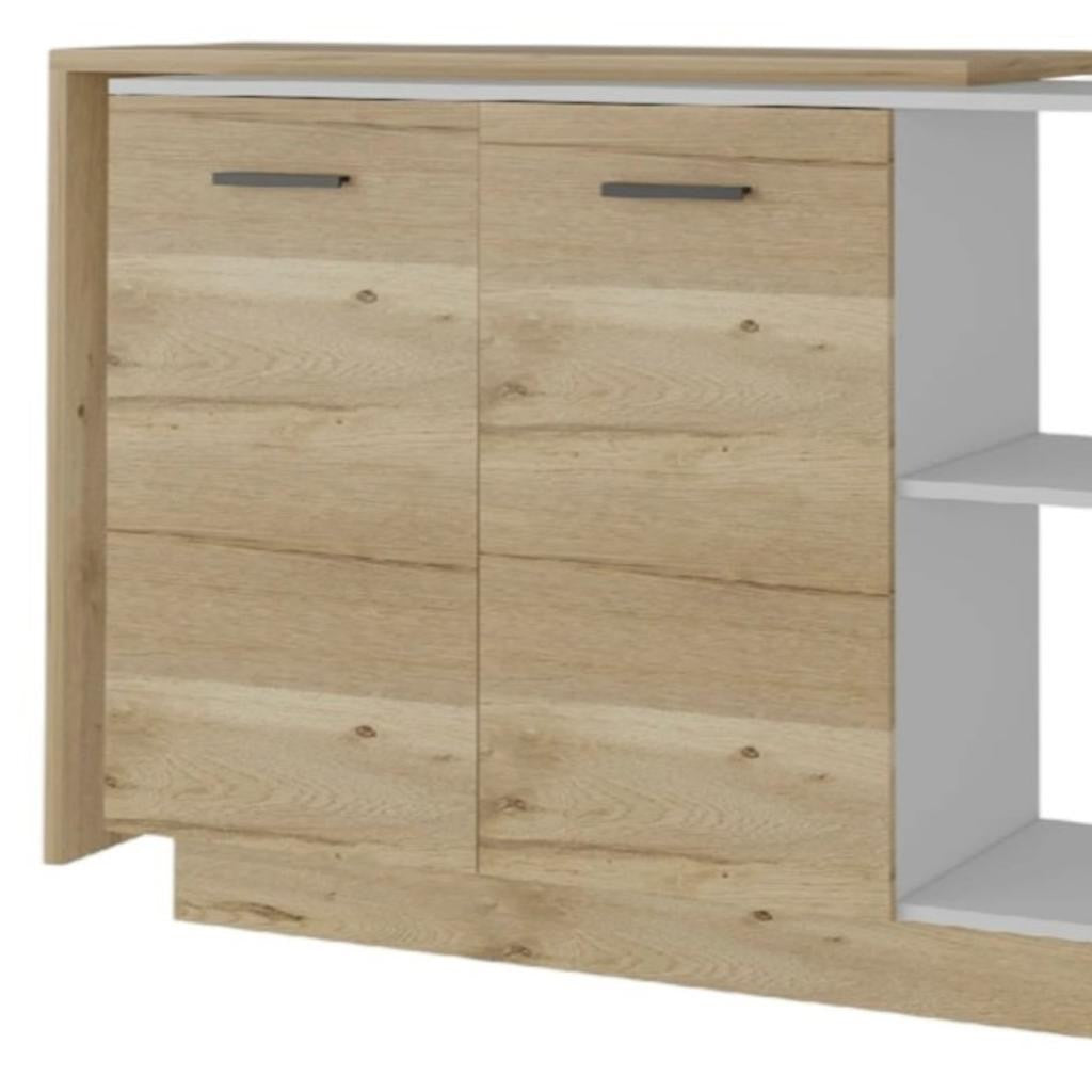 59" Natural White and Brown Wood Kitchen Island Set