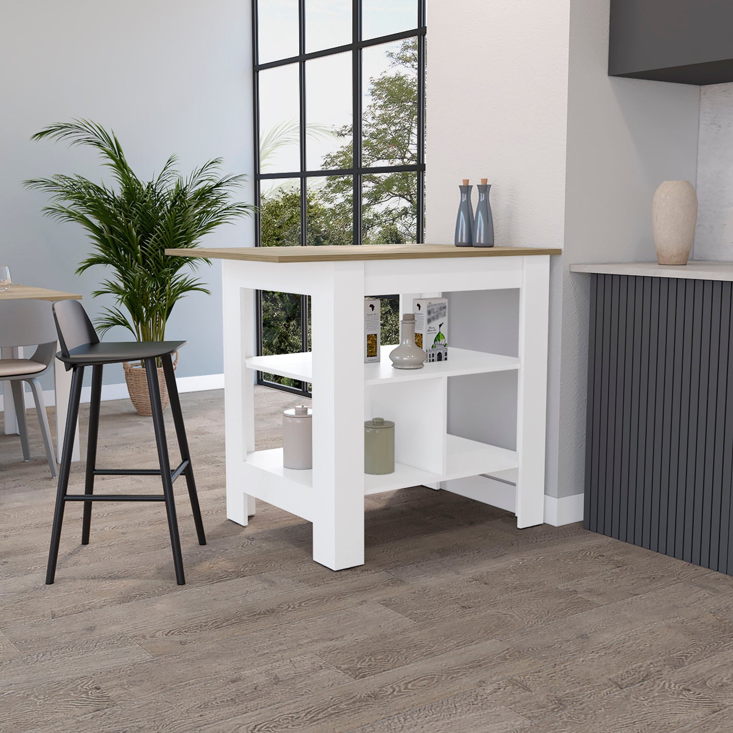 41" Natural and White Wood Kitchen Island With Storage