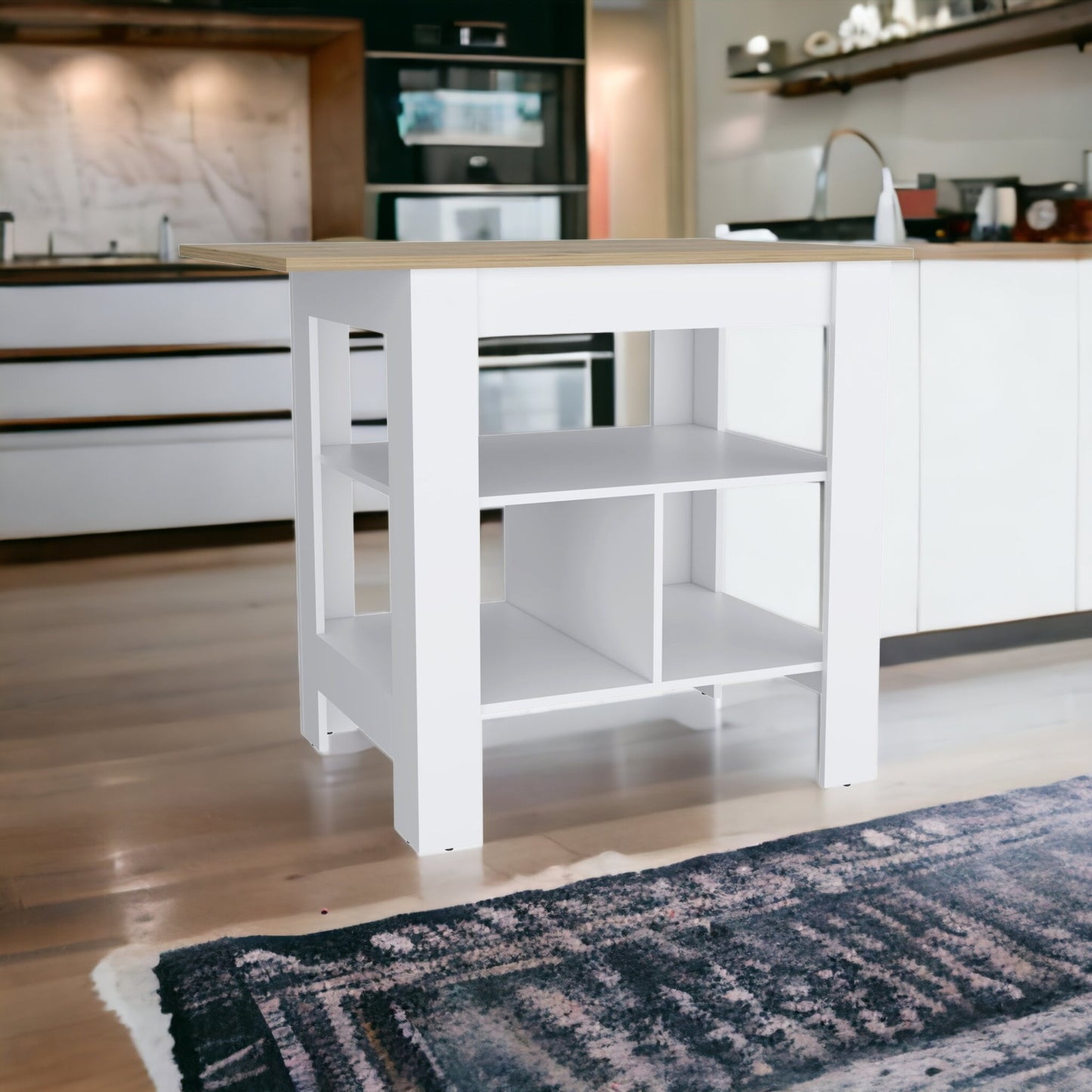 41" Natural and White Wood Kitchen Island With Storage