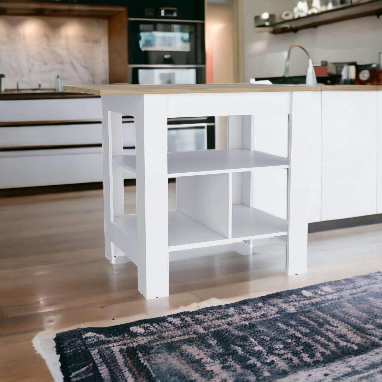 41" Natural and White Wood Kitchen Island With Storage