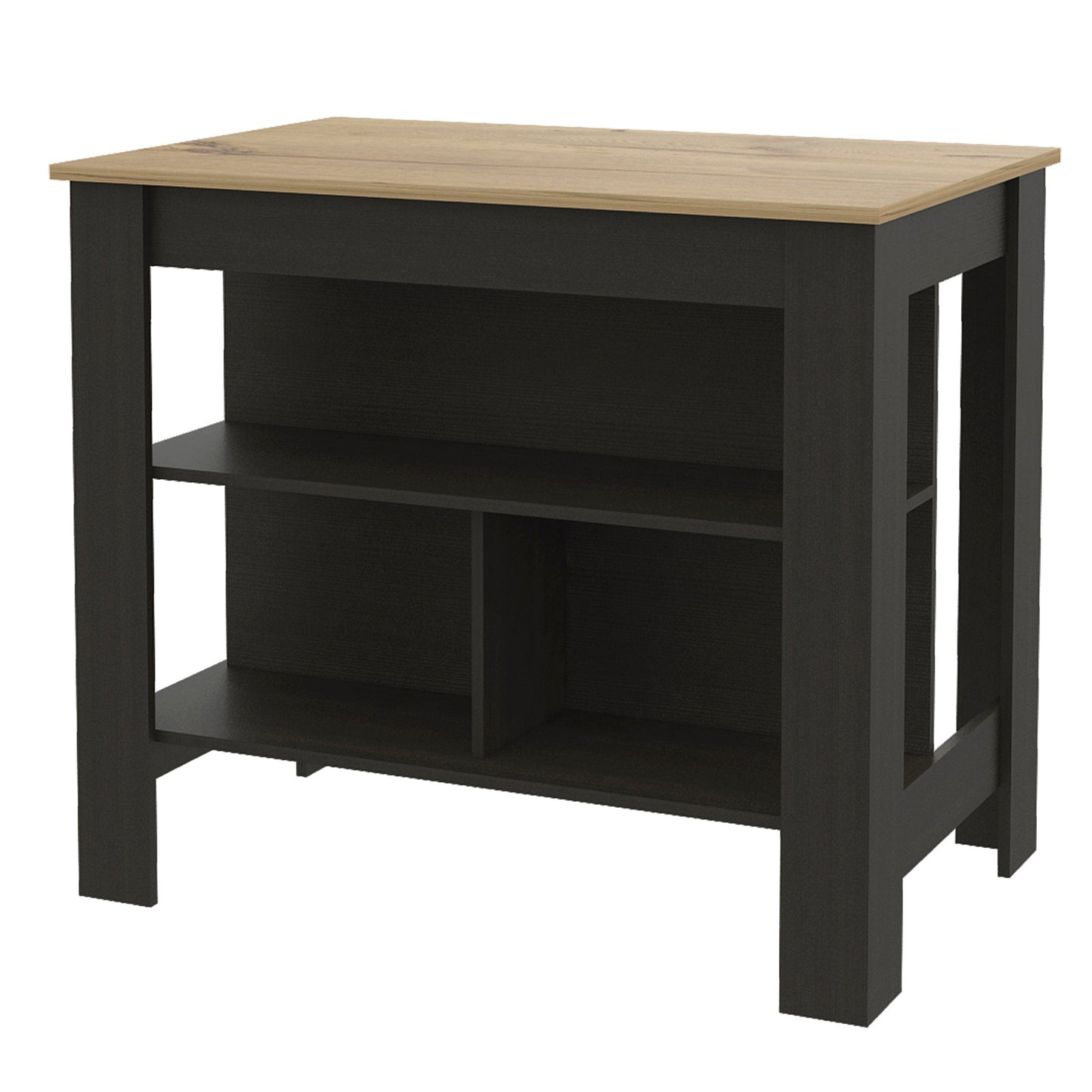 41" Natural and Black Wood Kitchen Island With Storage