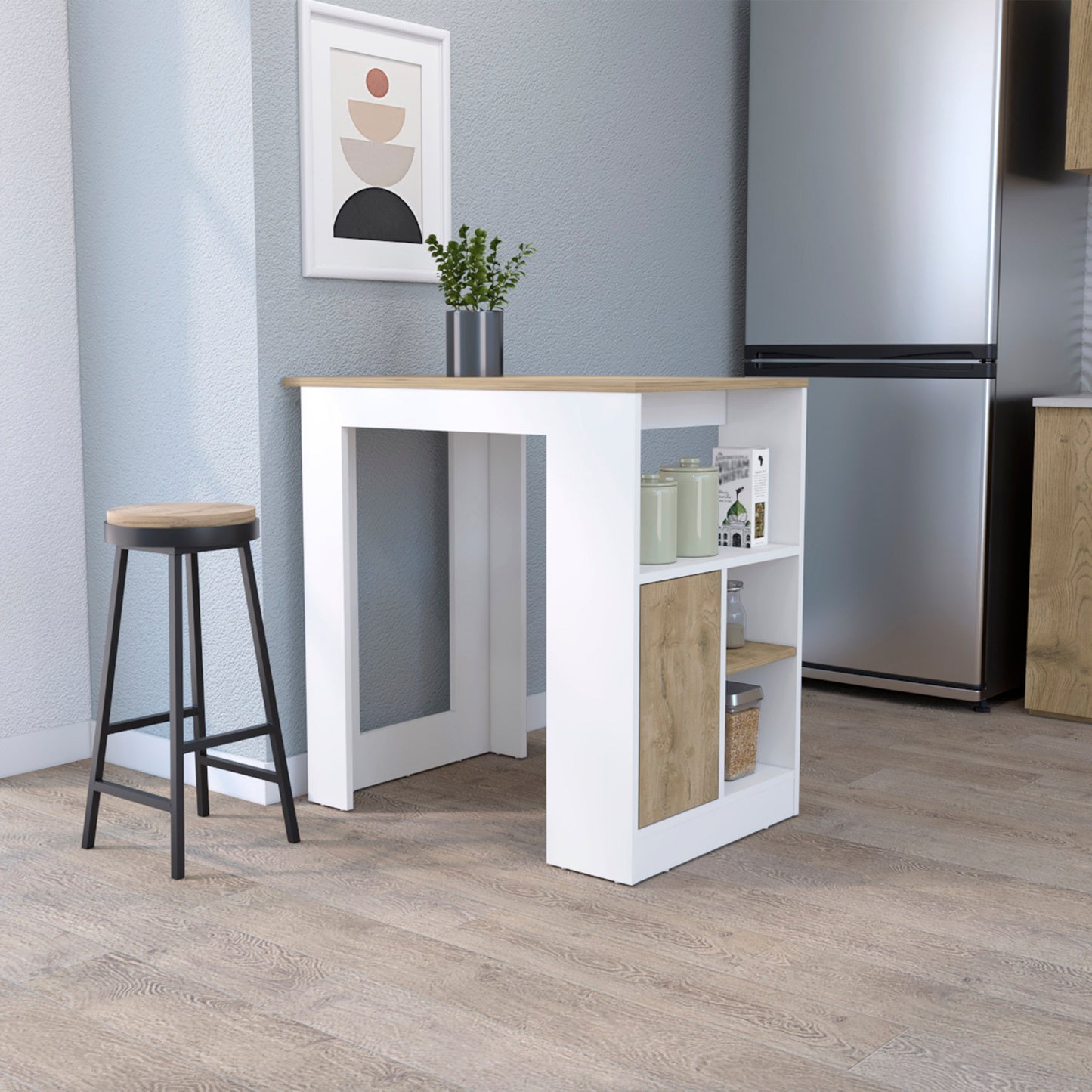 36" Natural and White Wood Kitchen Island With Storage