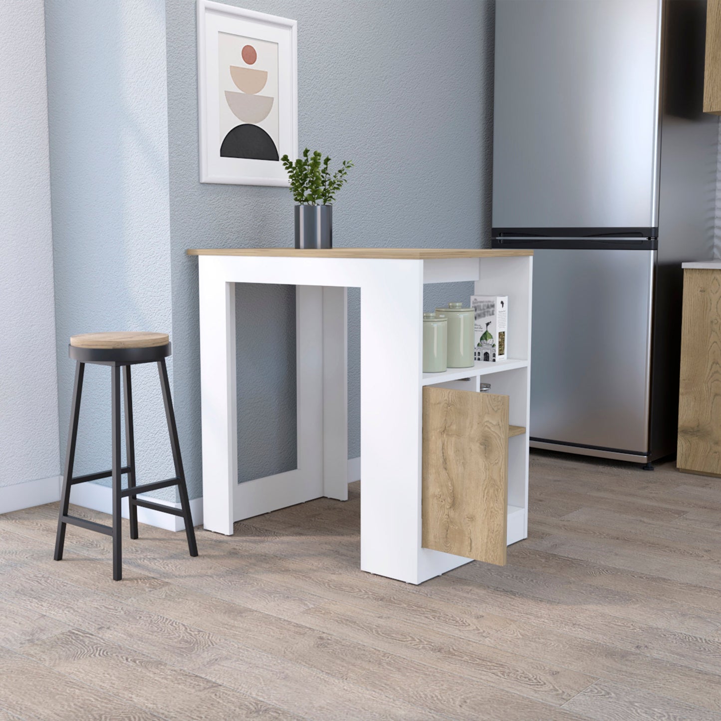 36" Natural and White Wood Kitchen Island With Storage