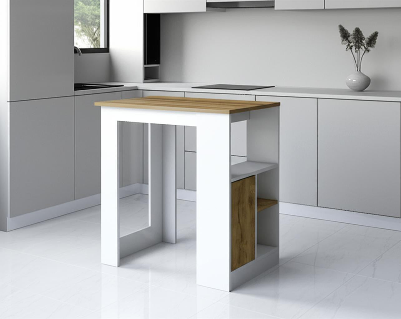 36" Natural and White Wood Kitchen Island With Storage