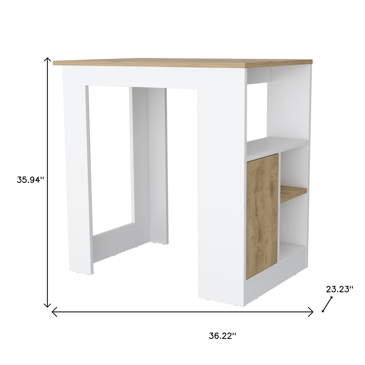 36" Natural and White Wood Kitchen Island With Storage