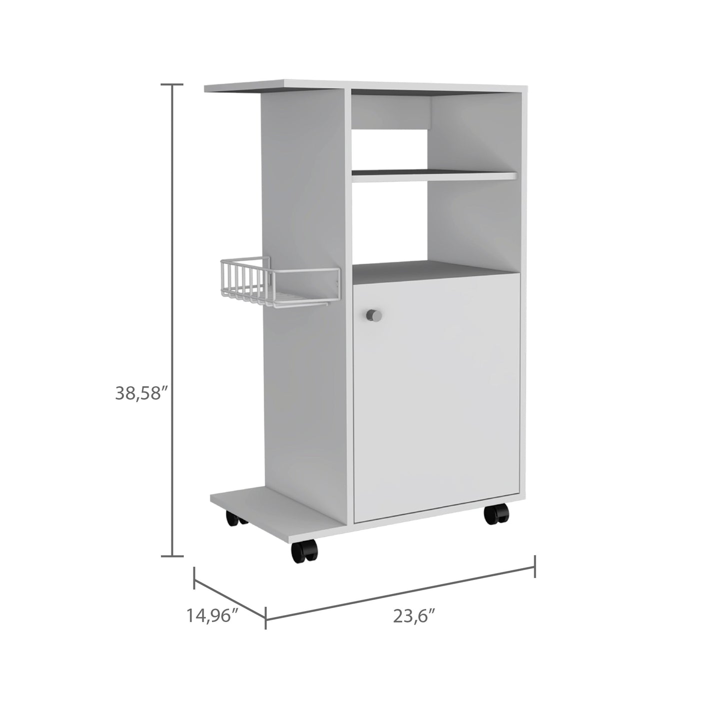 24" White Wood Rolling Kitchen Cart With Storage