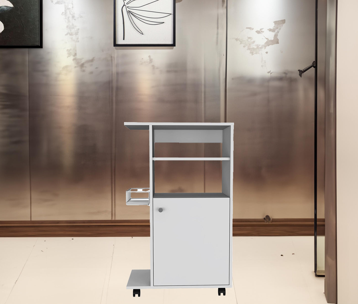 24" White Wood Rolling Kitchen Cart With Storage