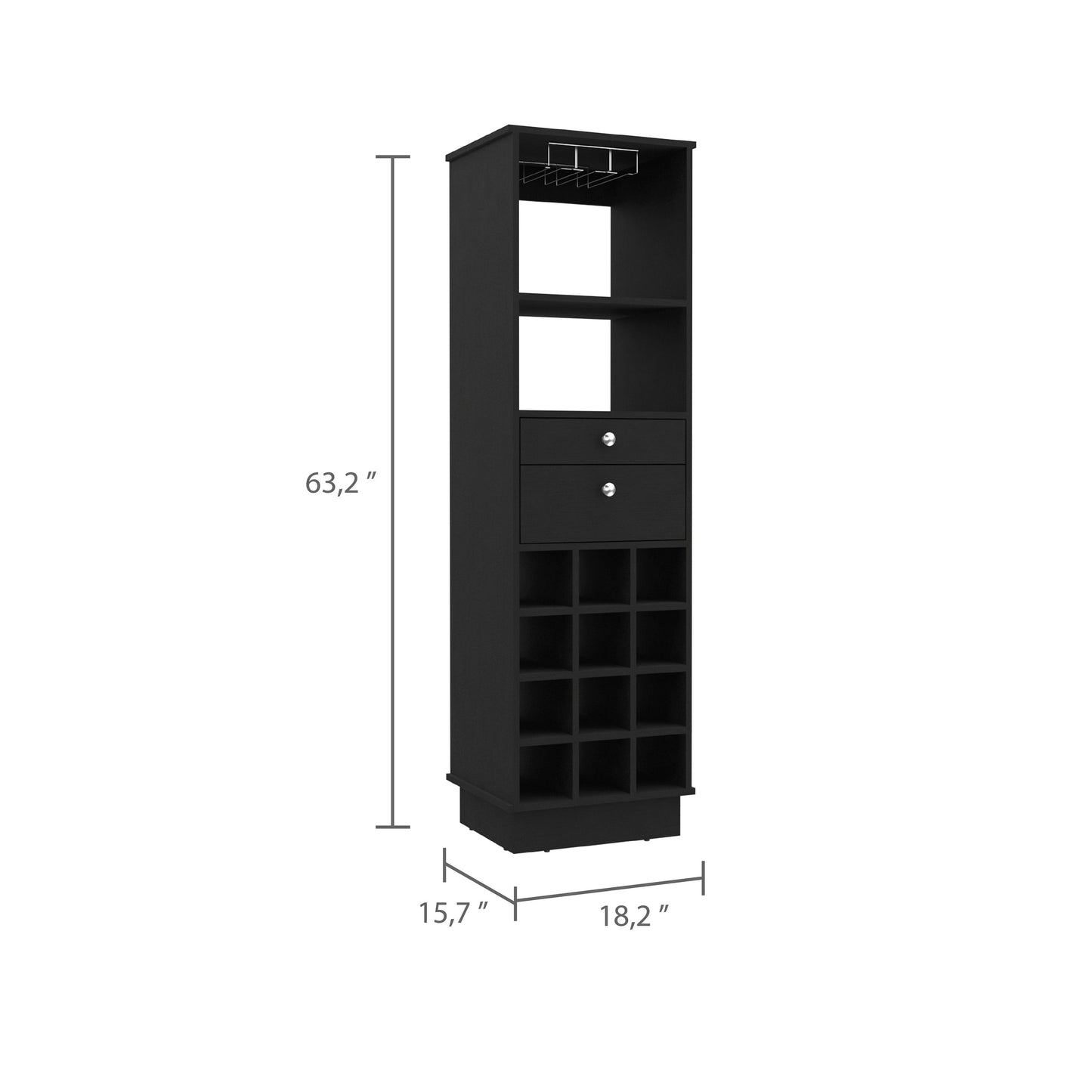 63" Black Wood Bar Cabinet With Two Drawers