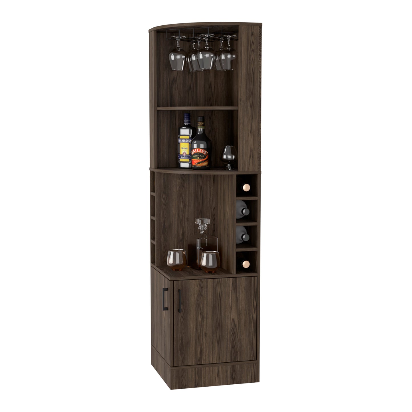 18" Natural Corner Bar Cabinet With Eleven Shelves
