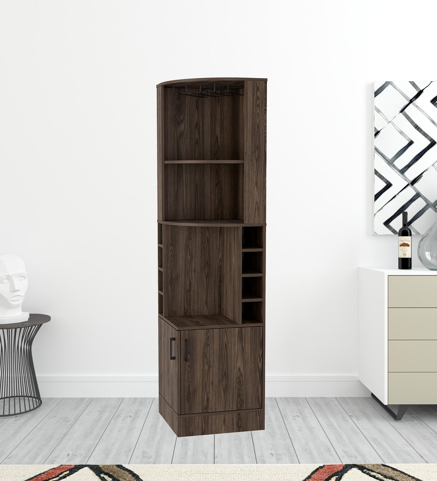 18" Natural Corner Bar Cabinet With Eleven Shelves