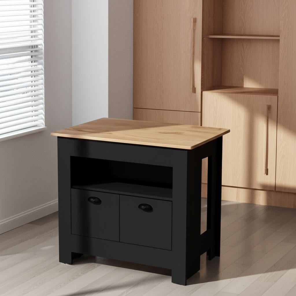 41" Natural and Black Wood Kitchen Island With Storage