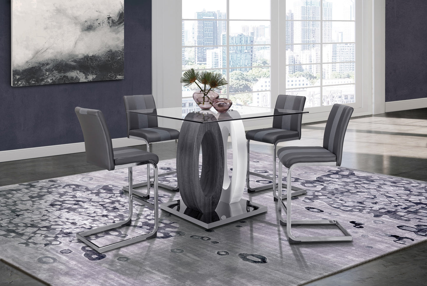 47" Gray Square Glass and Stainless Steel Bar Table