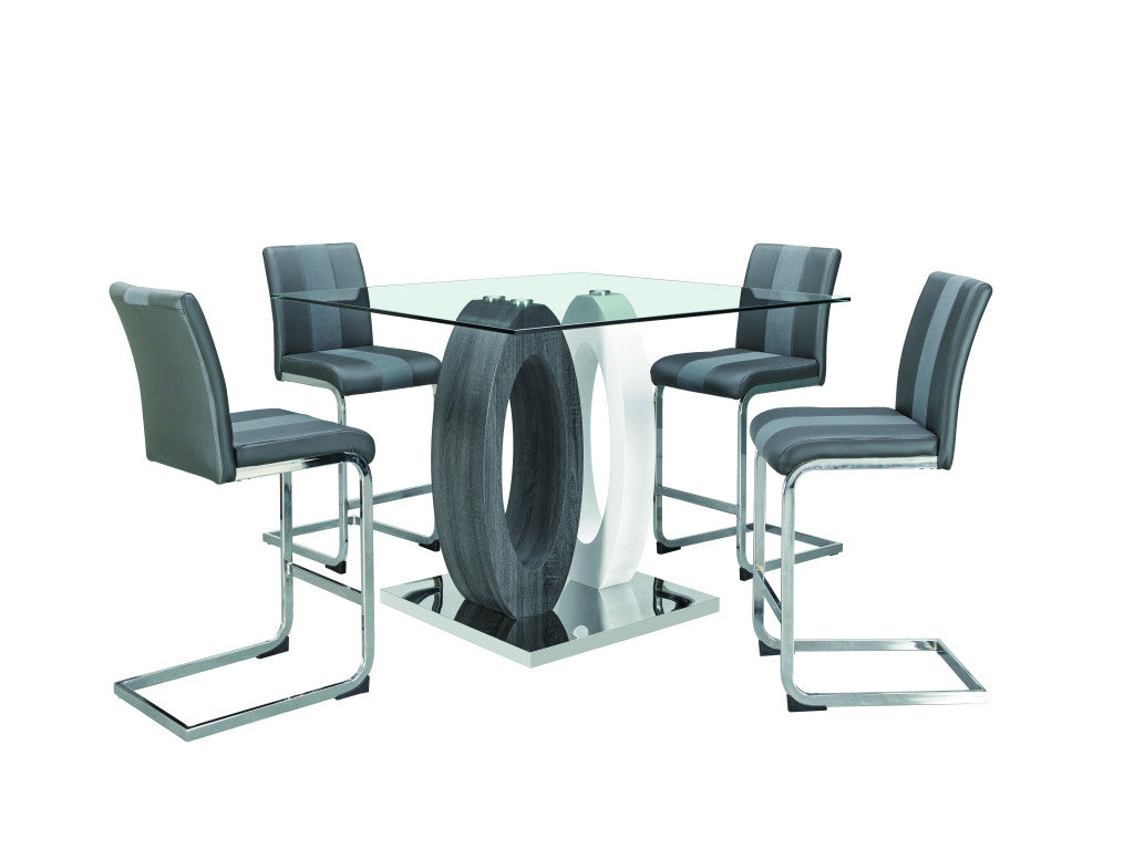 47" Gray Square Glass and Stainless Steel Bar Table