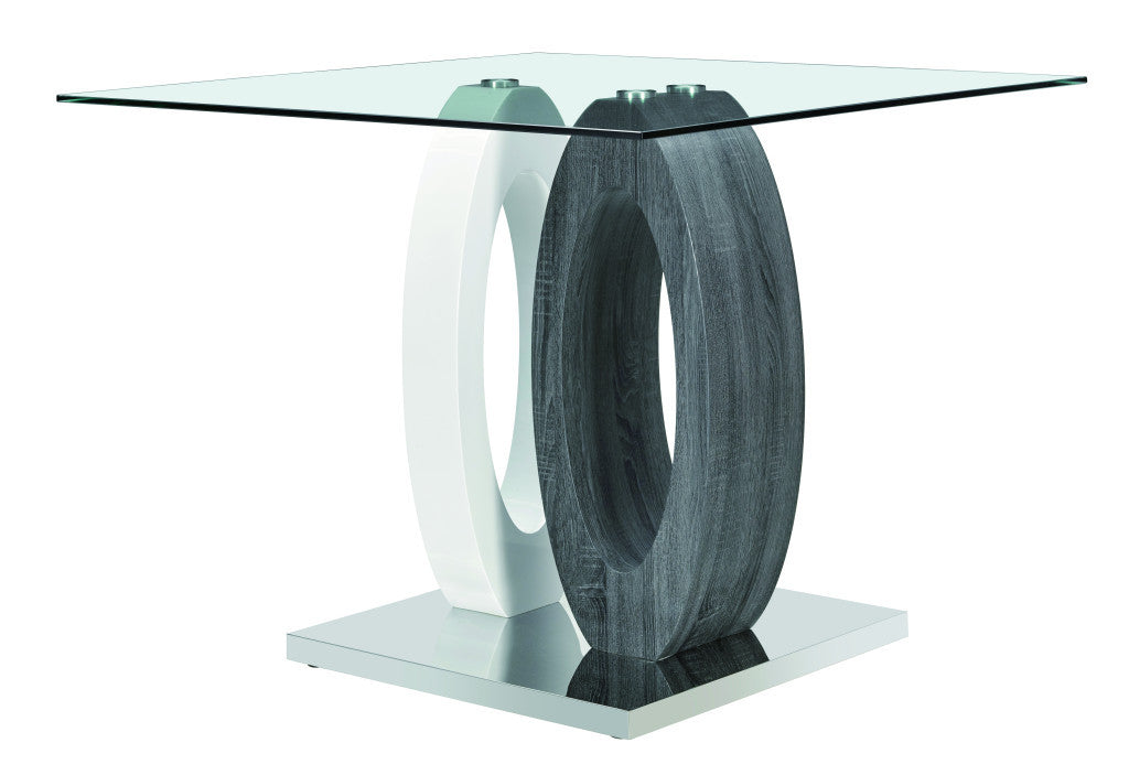 47" Gray Square Glass and Stainless Steel Bar Table