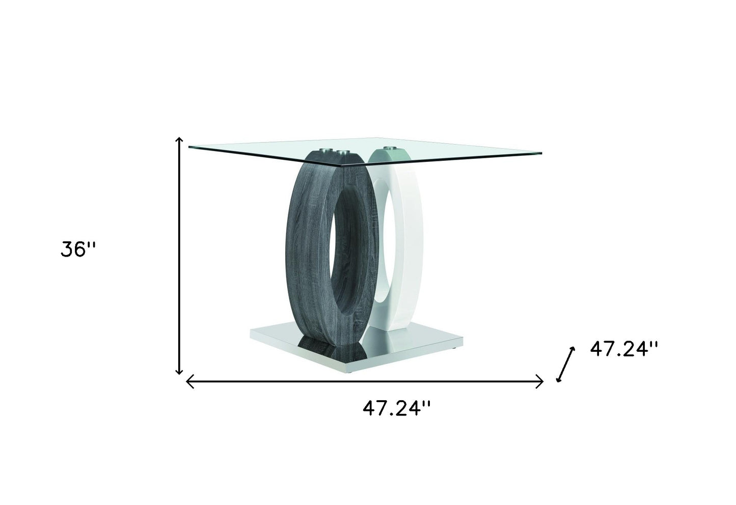47" Gray Square Glass and Stainless Steel Bar Table