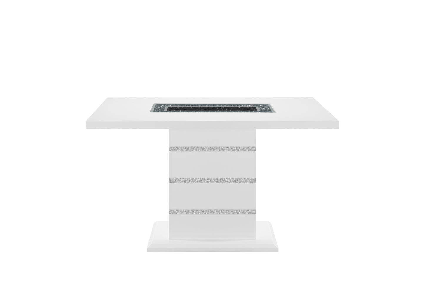 63" White Silver And Black Glass Faux Crystal And Wood Rectangular Bar Table