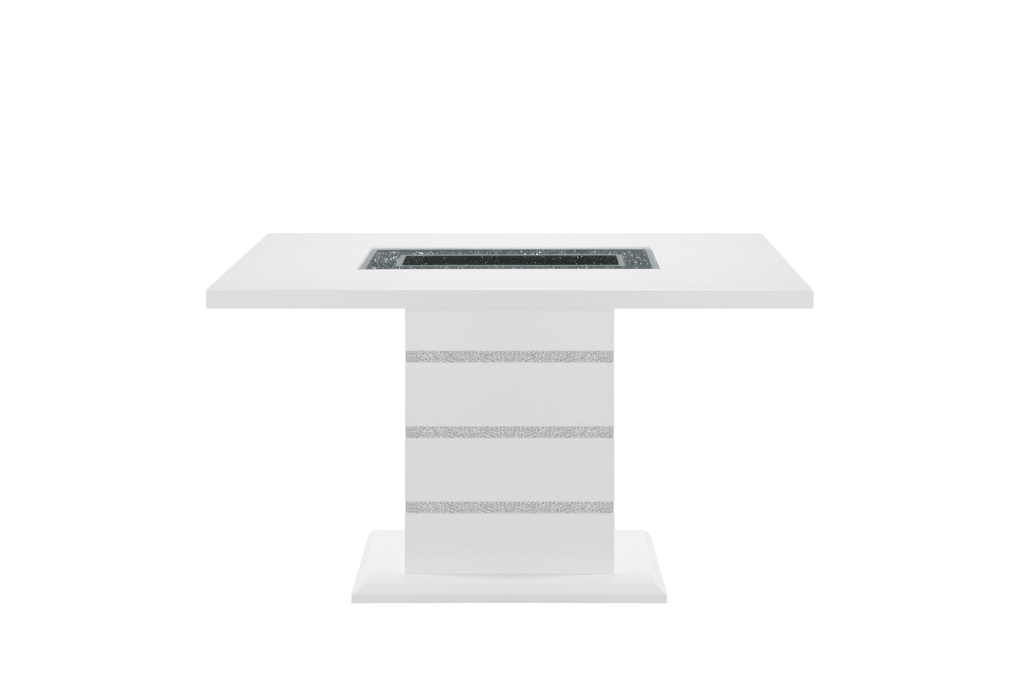 63" White Silver And Black Glass Faux Crystal And Wood Rectangular Bar Table