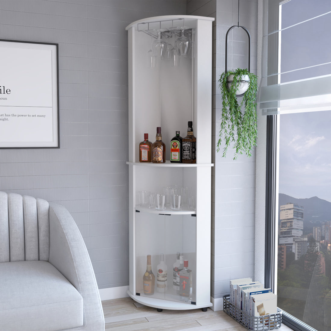 White Wood Corner Bar Cabinet