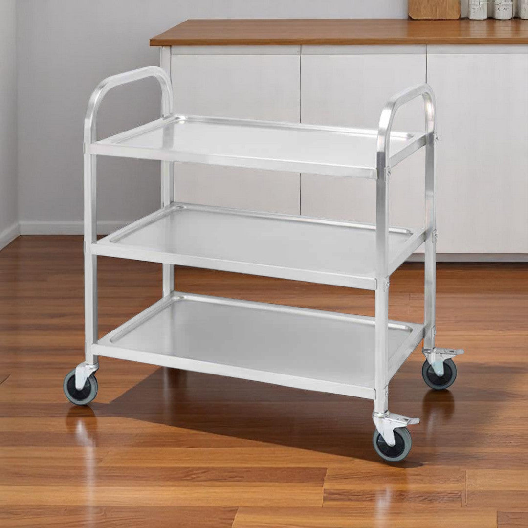 37" Silver Stainless Steel Rolling Bar Cart