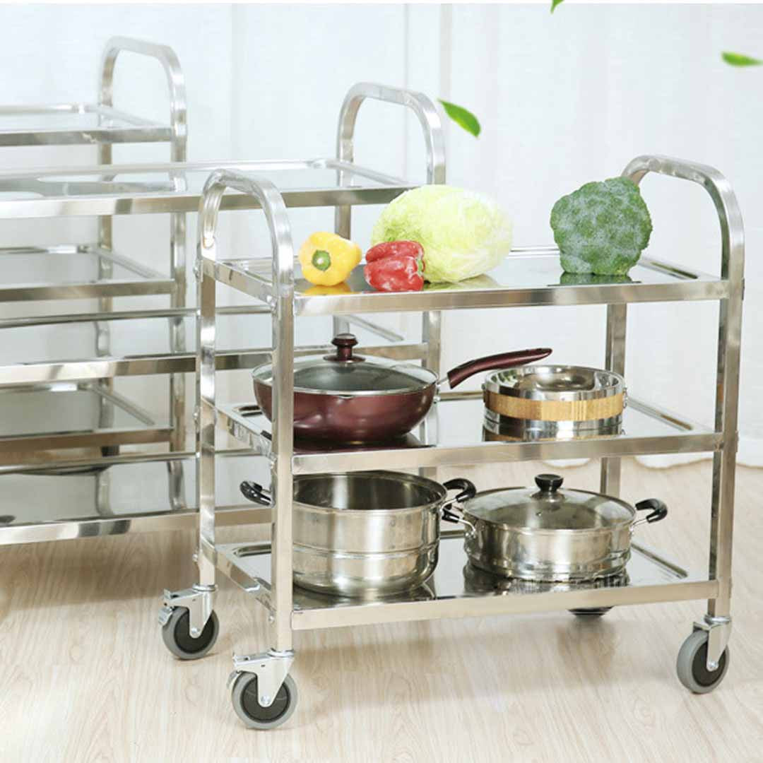 37" Silver Stainless Steel Rolling Bar Cart