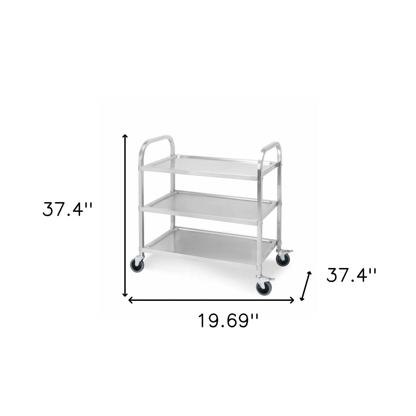 37" Silver Stainless Steel Rolling Bar Cart