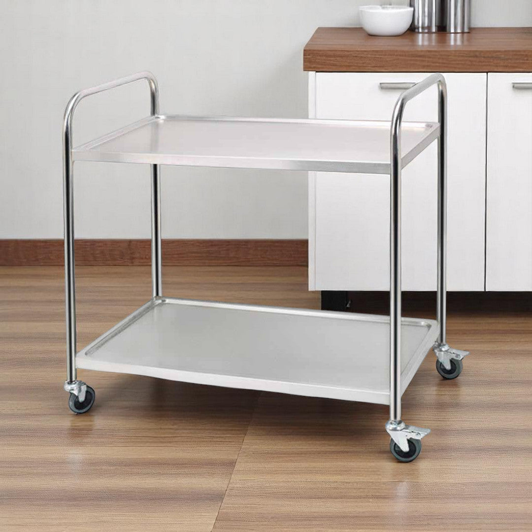 34" Silver Stainless Steel Rolling Bar Cart