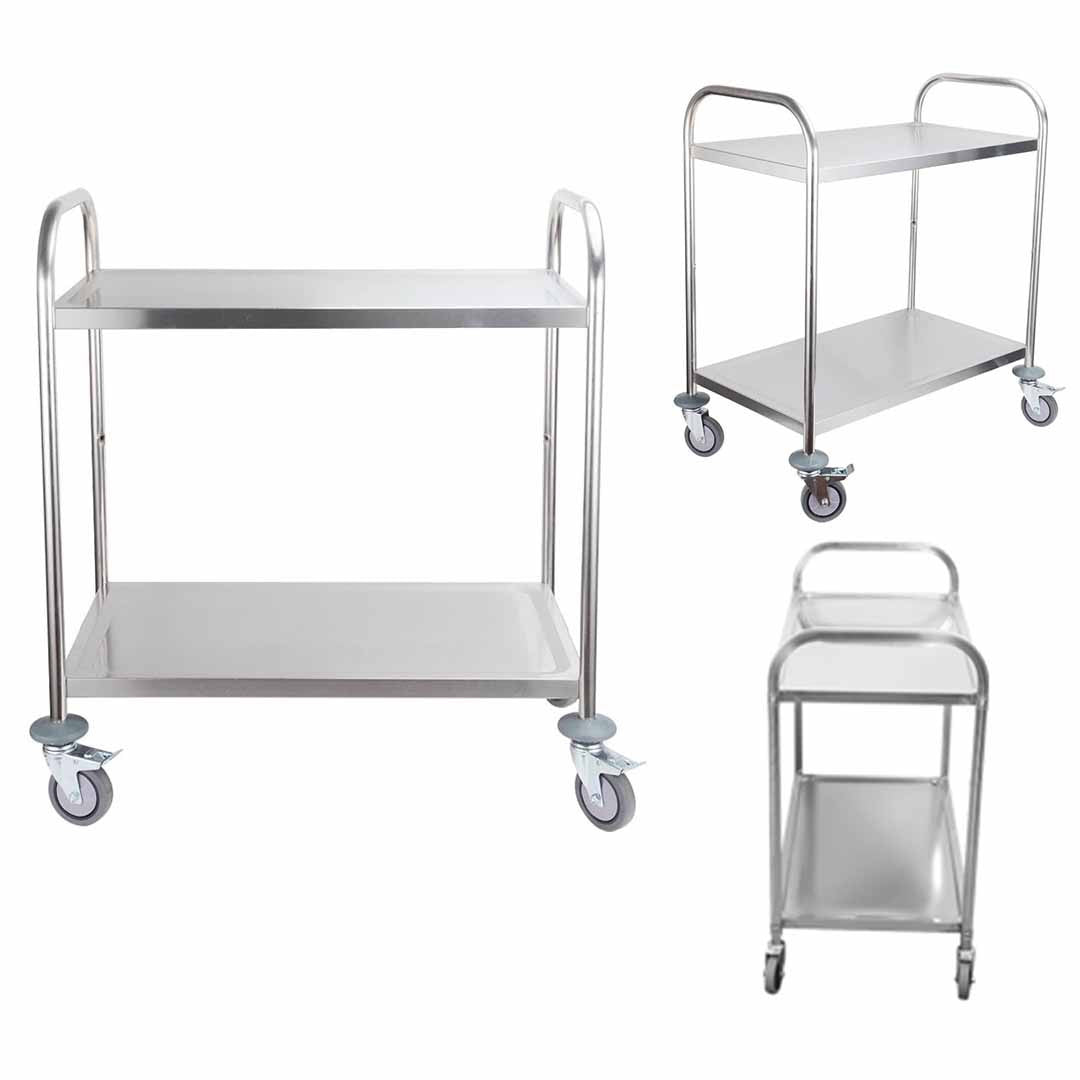 34" Silver Stainless Steel Rolling Bar Cart