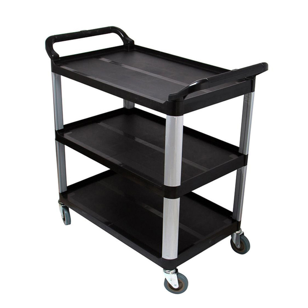 33" Black And Silver Heavy Duty Plastic and Aluminum Rolling Bar Cart