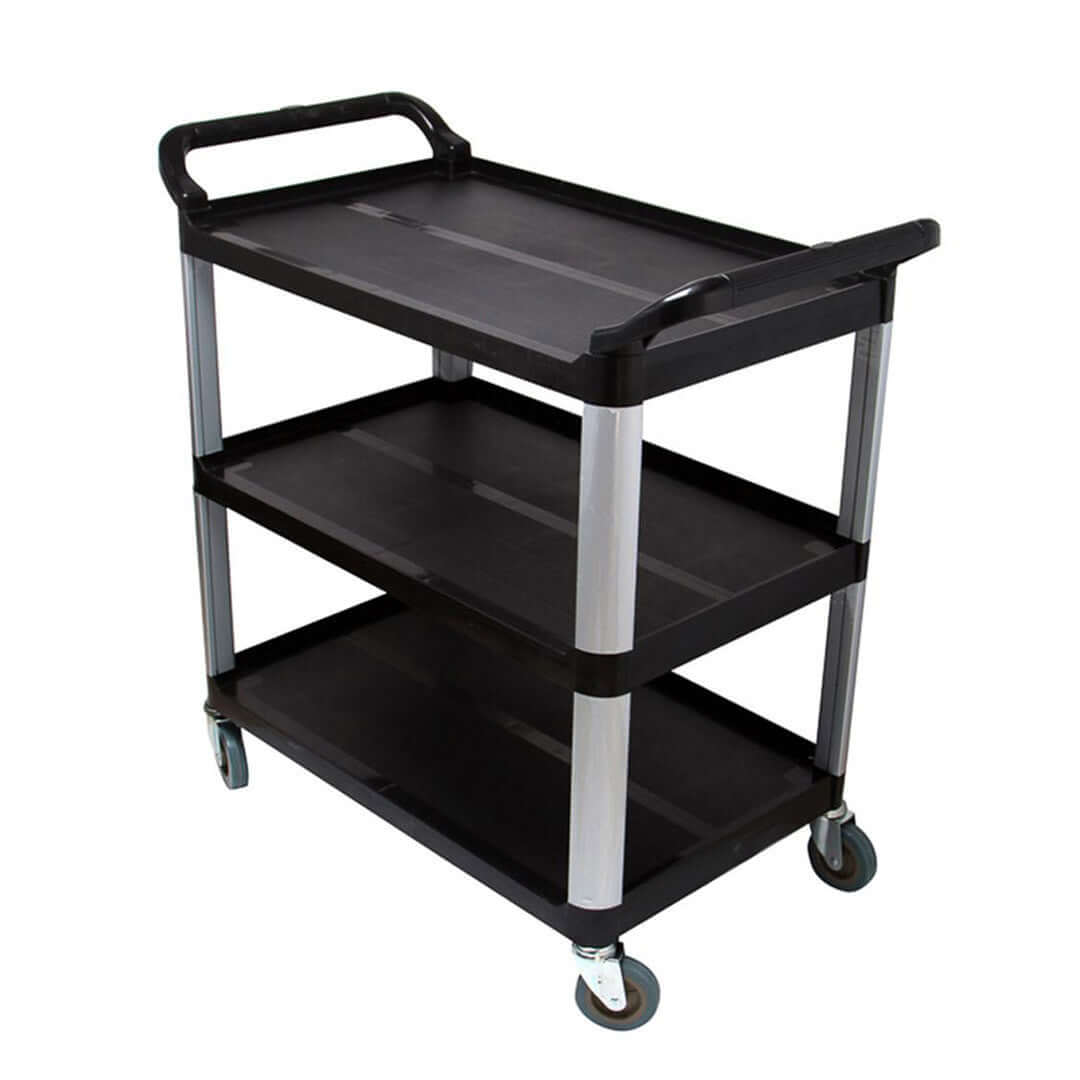 33" Black And Silver Heavy Duty Plastic and Aluminum Rolling Bar Cart