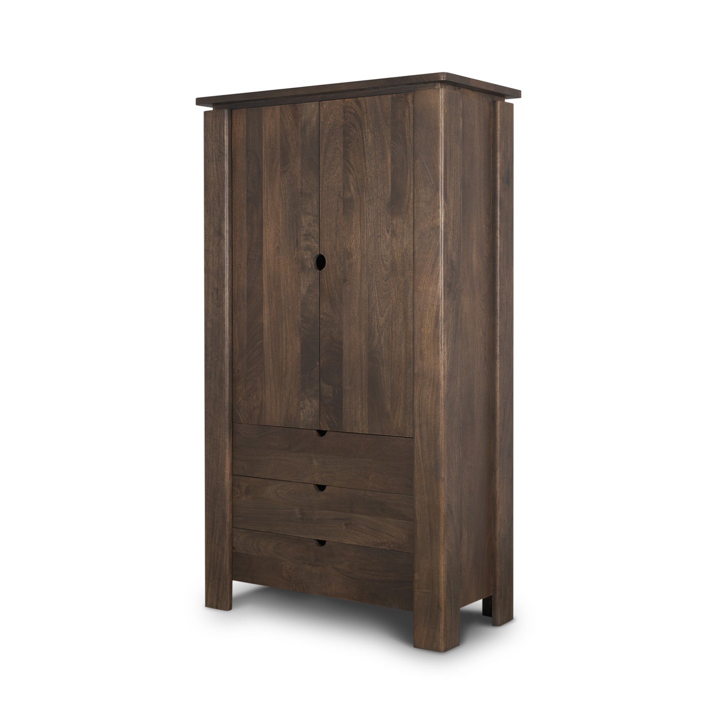 70" Dark Brown Distressed Solid Wood Curio Cabinet